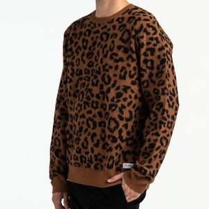 Banks Journal Wilder Sweater Camel Brown Cheetah Leopard Animal Print Mens M